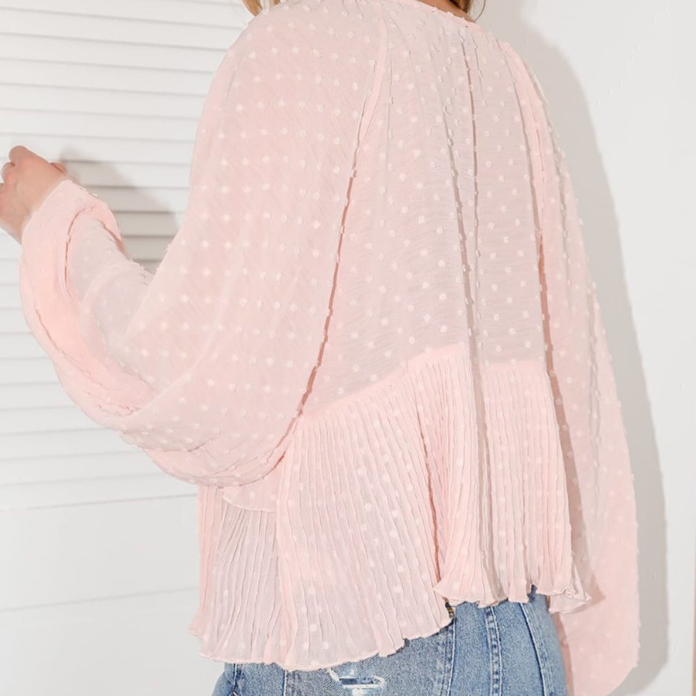 Lulu's Thrills and Frills Blush Pink Swiss Dot Ruffled Long Sleeve Top - Picture 4 of 15